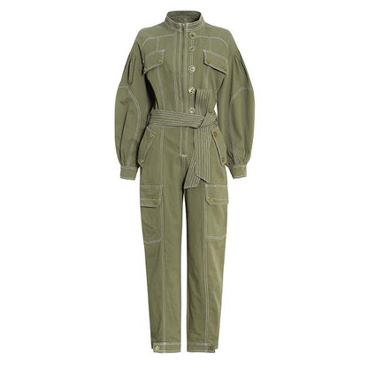Leisure High Waist Overall Lace Up Jumpsuits-STYLEGOING