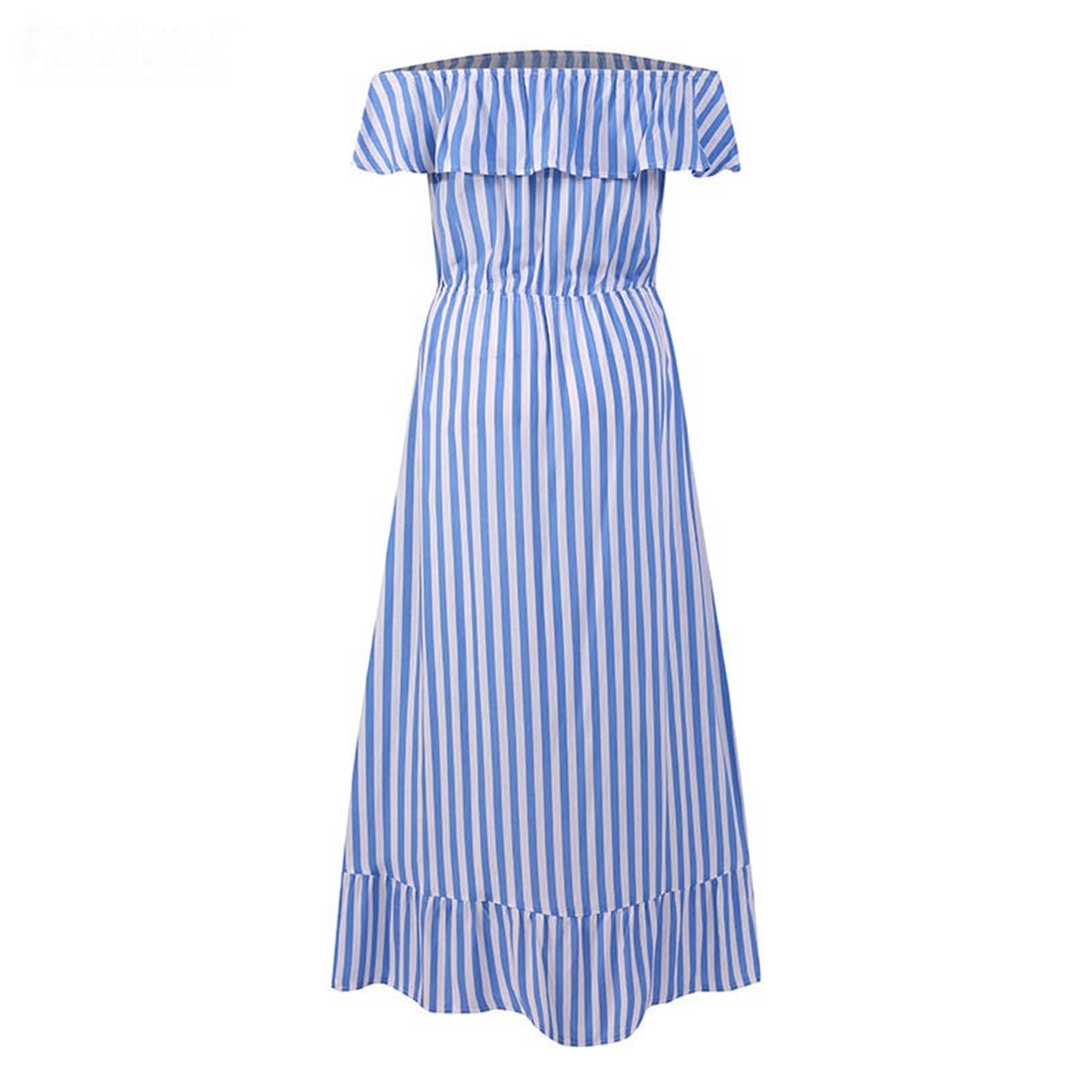 Off The Shoudler Striped Irregular Long Dresses-STYLEGOING