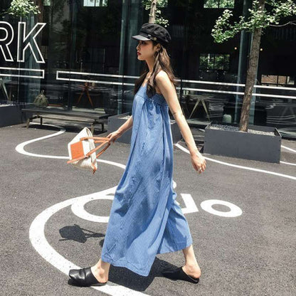 Fashion Loose High Waist Striped Leisure Jumpsuits-STYLEGOING