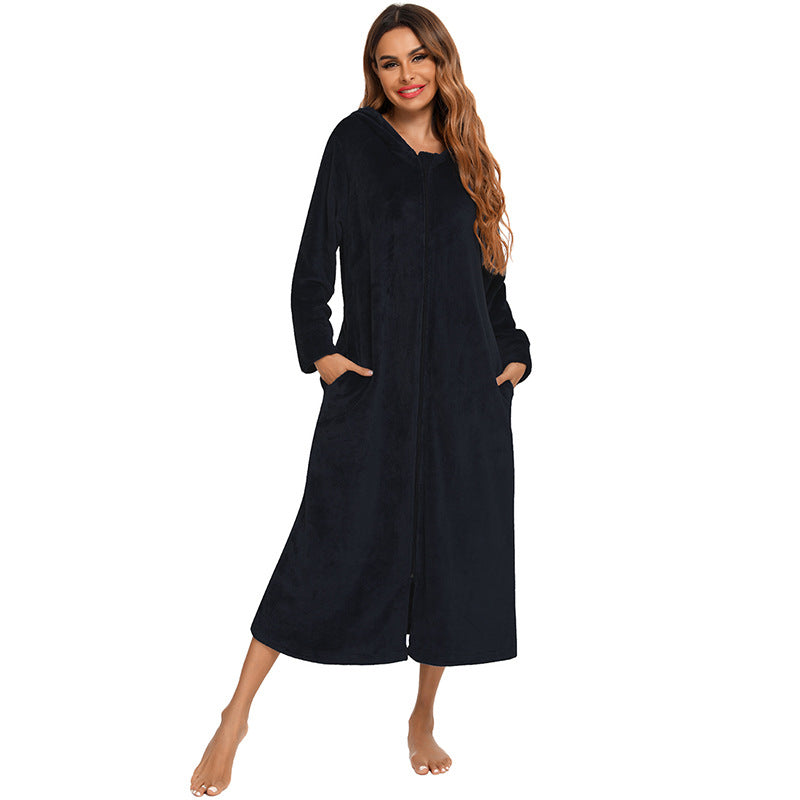 Winter Fleece Hoodies Sleepwear with Zipper
