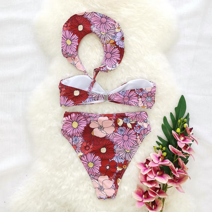 One Shoulder Floral Print Beach Bikini-STYLEGOING