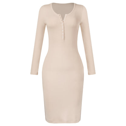 Elegant Button Design Long Sleeves Dresses