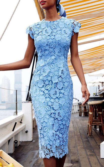 Blue Round Neck Sleeveless Bodycon Dresses-STYLEGOING