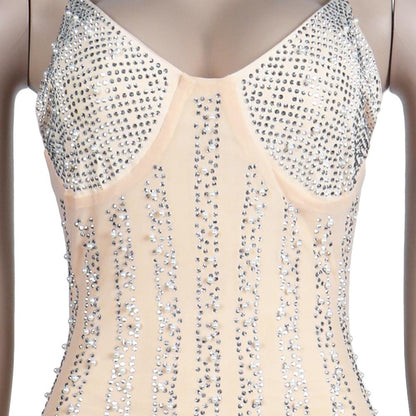 Sexy Women See Through Rhinestone Night Party Dresses-STYLEGOING