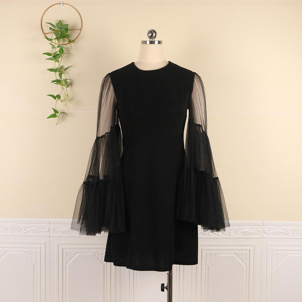 Black See Through Net Ruffled Mini Dresses-STYLEGOING