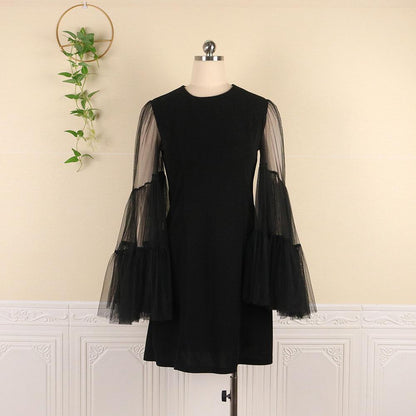 Black See Through Net Ruffled Mini Dresses-STYLEGOING