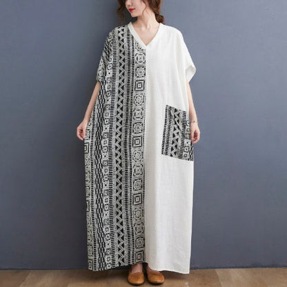 Vintage Pocket Design Plus Sizes Long Cozy Dresses