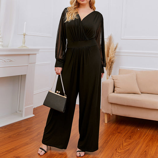 Black Casual Lace Decoration Plus Sizes Jumpsuits for Women
