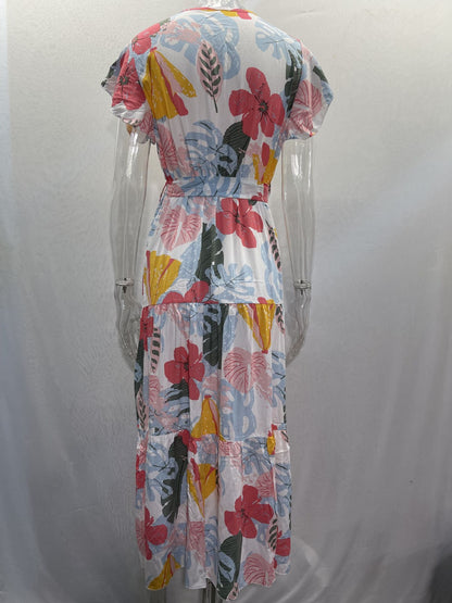 Casual Summer Floral Print Short Sleeves Women Dresses
