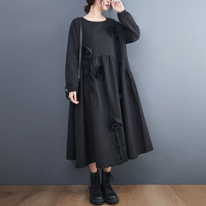 Vintage 3D Flower Black Long Cozy Dresses