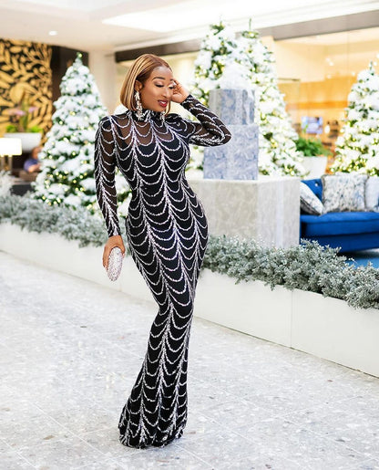 Sexy Long Sleeves Elastic Mermaid Black Party Dresses