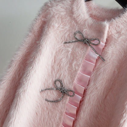 Lovely Mink Wool Bowknot Design Women Overcoat
