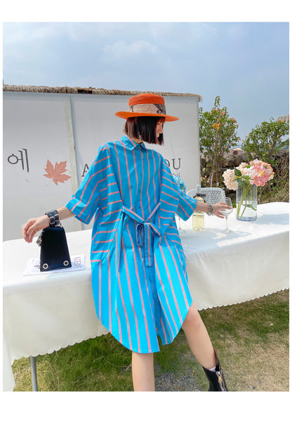 Vintage Striped Summer Short Shirts Dresses