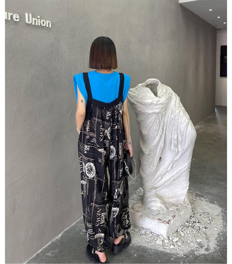 Summer Casual Newspaper Design Jumpsuits-STYLEGOING