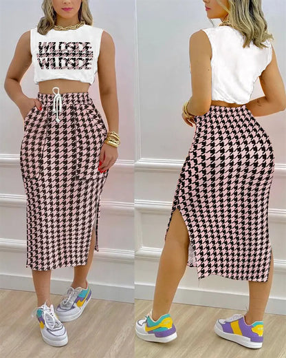 Casual Women Two Pieces Suits Tops and Skirts