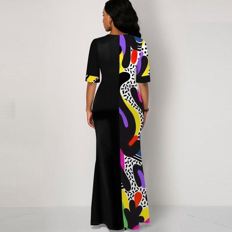 Women Round Neck Split Joint Long Dresses-STYLEGOING