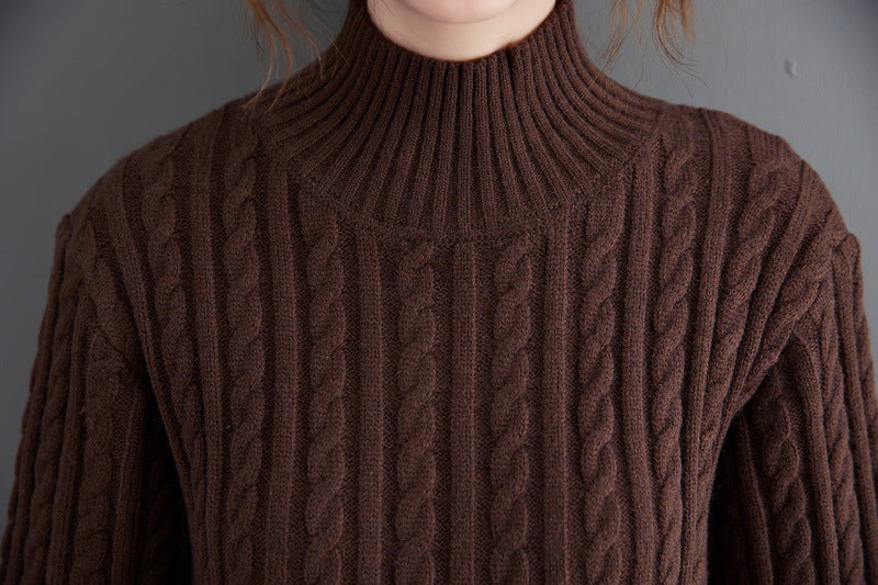Women High Neck Winter Knitting Pullover Overcoat