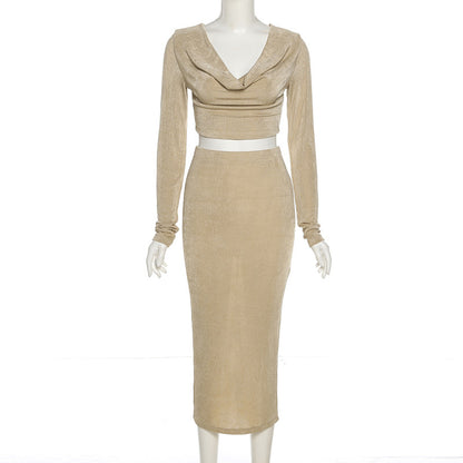 Sexy High Waist Long Sleeves Midriff Baring 2pcs/Set
