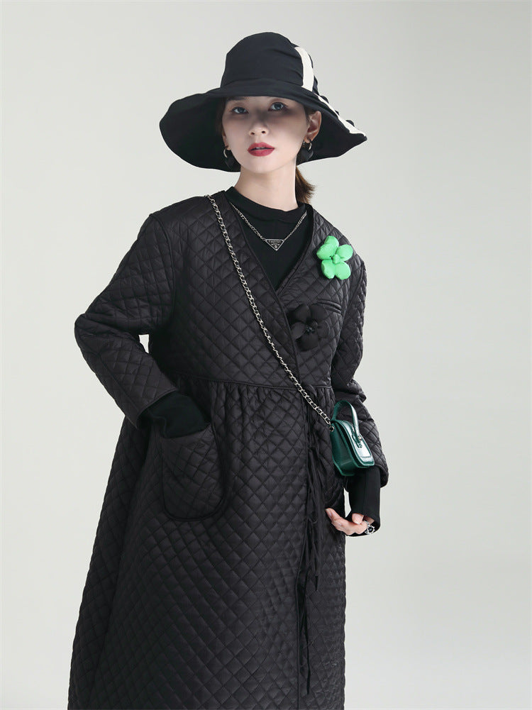 Black Cotton Winter Women Overcoats