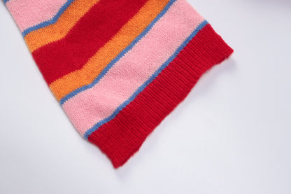Red Striped Fall Knitted Women Dresses Suits