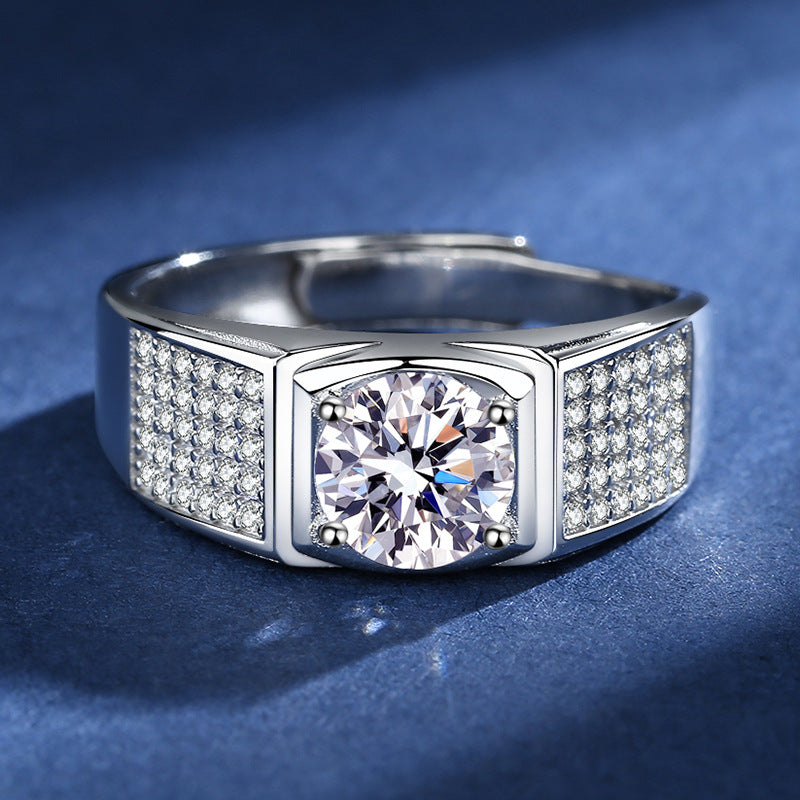 Sterling Sliver Array of Stars Moissanite Rings for Men