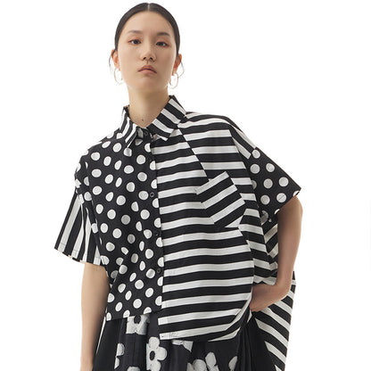 Summer Dot Print Irregular Top Blouses for Women