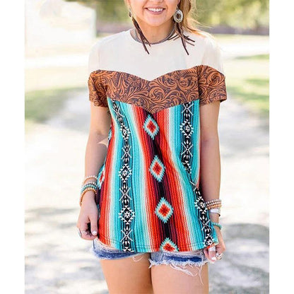 Women Summer Bohemian Short T-Shirts-STYLEGOING