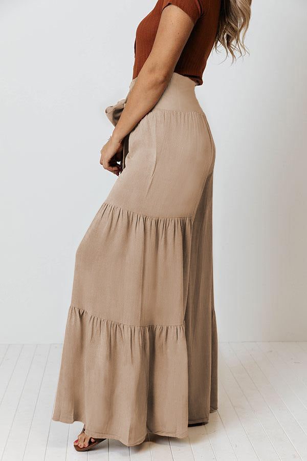 Casual Elastic Waist Wide Legs Pants