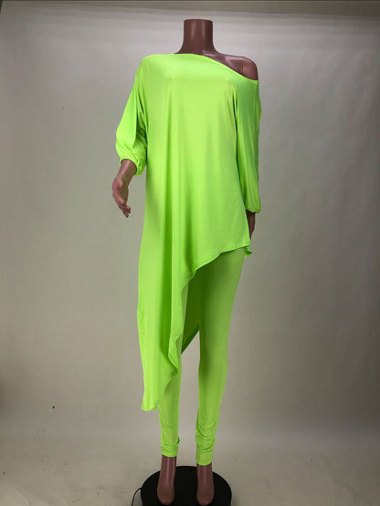 One Shoulder Irregular Bat Sleeves Tops&pants Suits