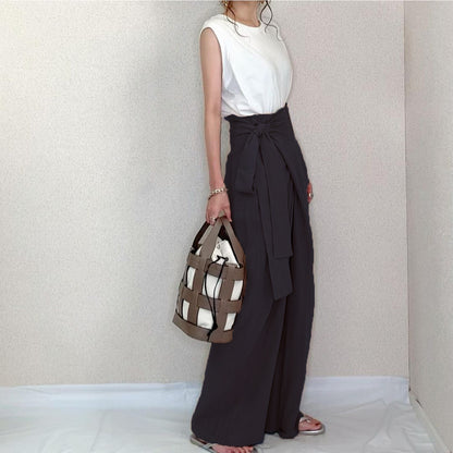 Casual High Waist Linen Lace Up Women Cozy Pants
