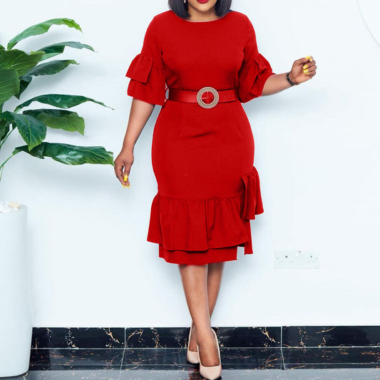 Sexy Women Office Lady Plus Sizes Sheath Dresses with Belt
