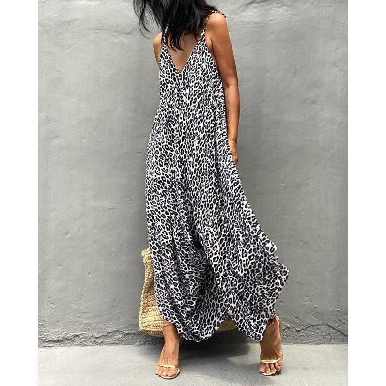 Plus Size Leopard Backless Jumpsuits-STYLEGOING