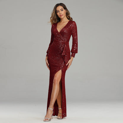 Sexy Split Front Sequined Evening Party Dresses