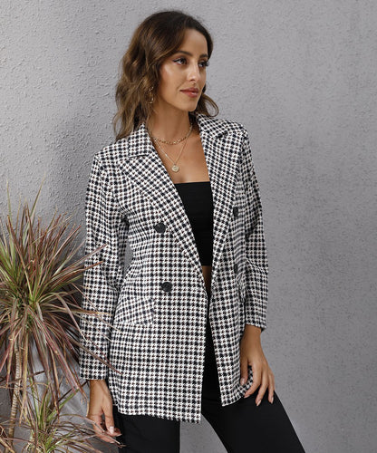 Casual Woemn Plaid Turnover Collar Fall Overcoat-STYLEGOING