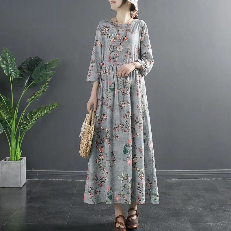 Vintage Cotton Women Plus Sizes Long Dresses