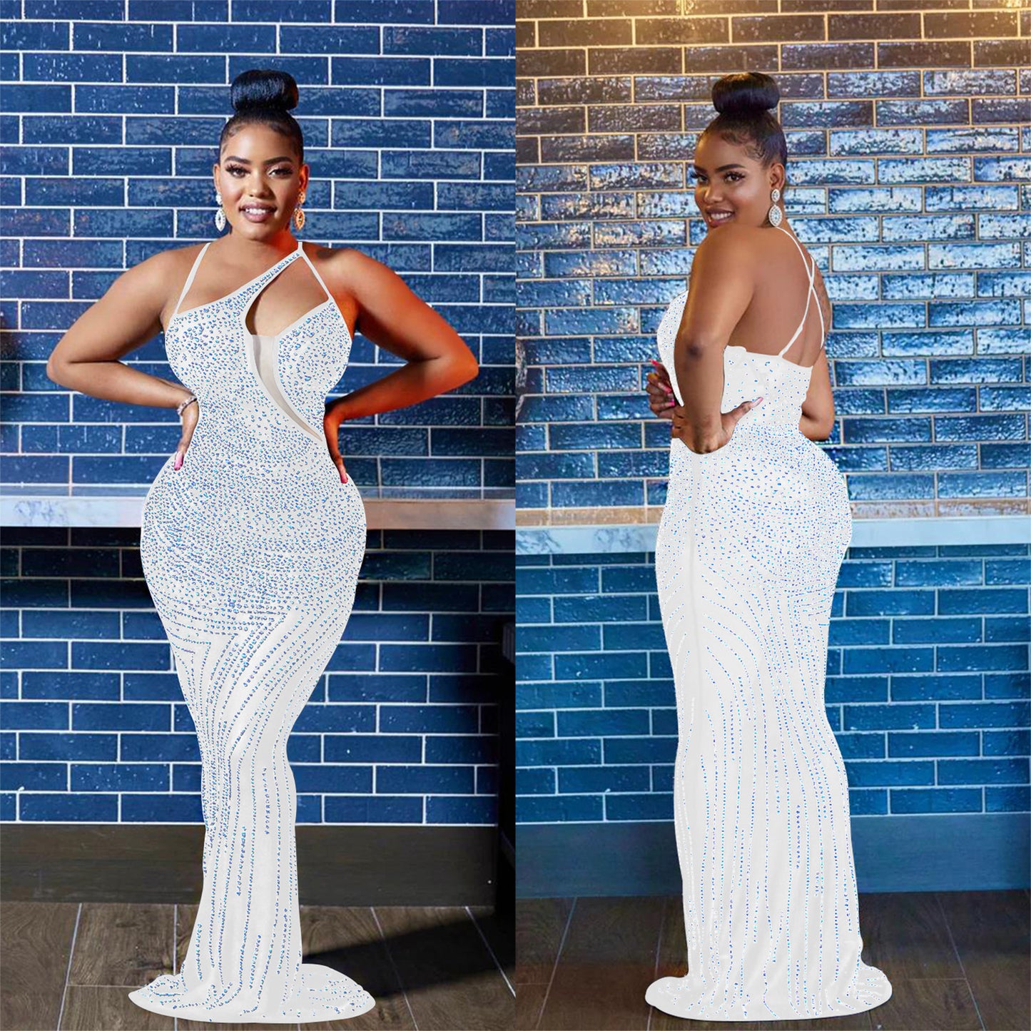Sexy Diamond Sleeveless Long Evening Party Dresses