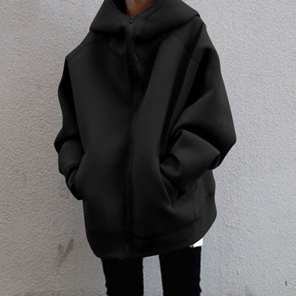 Women Winter Velvet Zipper Hoodies Overcoat