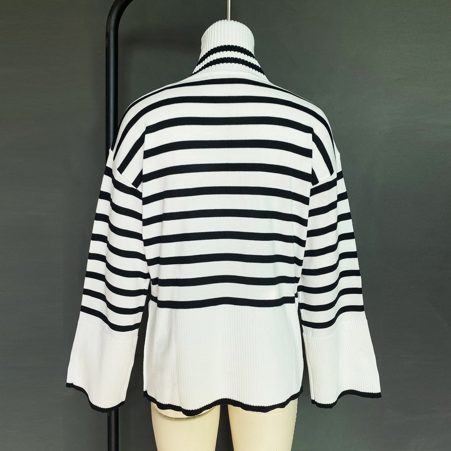 Women High Neck Knitting Striped Sweaters