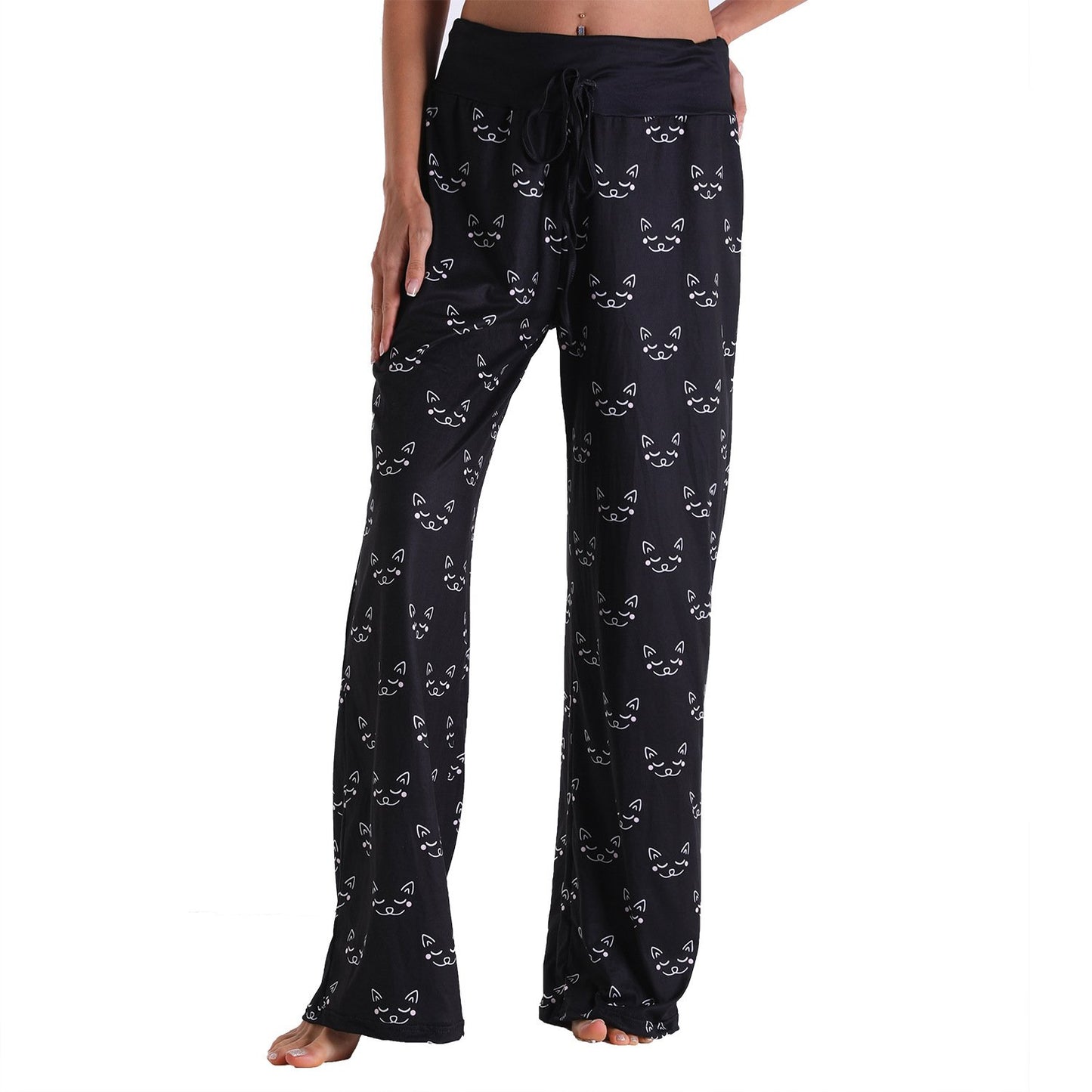Casual Floral Print Women High Waist Trousers for Homewear
