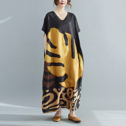 Vintage Leaf Print Summer Long Cozy Dresses