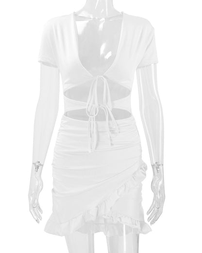 Sexy Deep V Neck Ruffled Bodycon Dresses