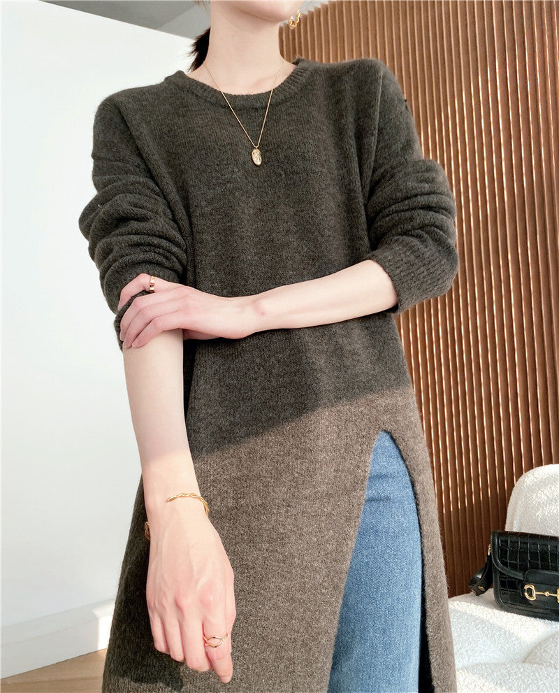 Warm Knitting Split Design Pullover Long Dresses