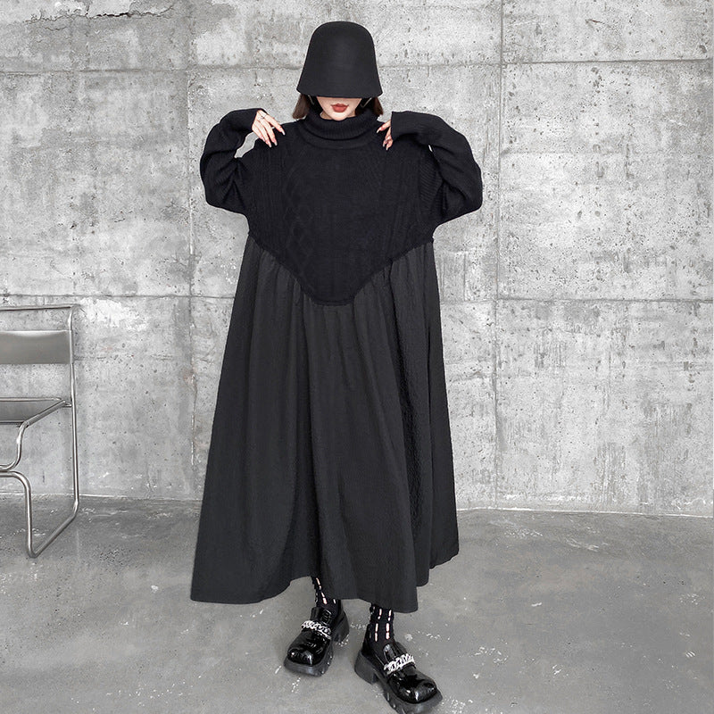 Vintage Turtleneck Pullover Long Black Dresses