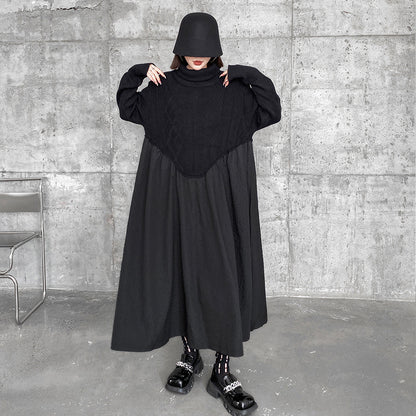 Vintage Turtleneck Pullover Long Black Dresses