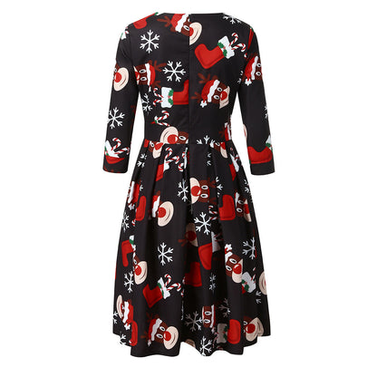 Merry Christmas Round Neck 3/4 Length Short Dresses