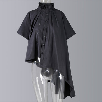 Designed Stand Collar Irregular Summer Women Shirts