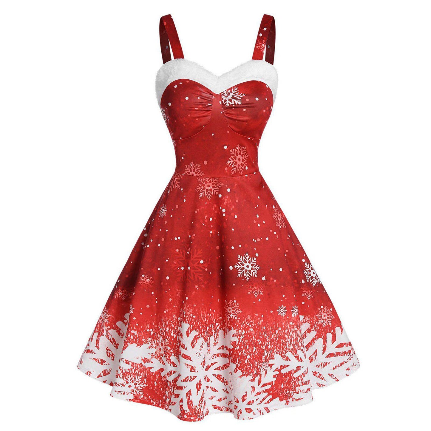 Merry Christmas Suspender Straps Snowflake Women Dresses