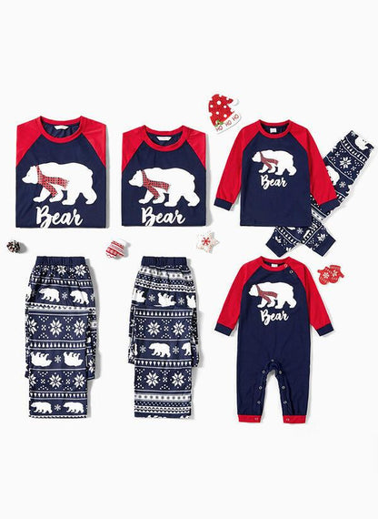 Blue&Red Christmas Letter Print Parent-child Pajama Sets
