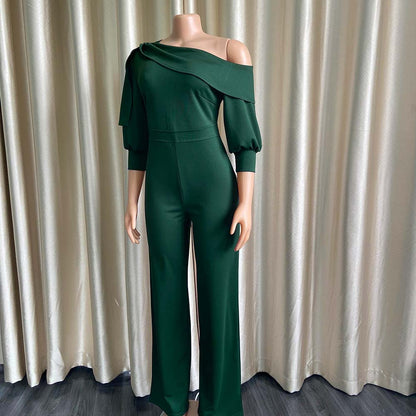 Sexy One Shoulder Long Sleeves Plus Sizes Jumpsuits