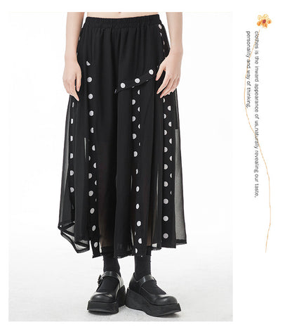 Black Tulle Dot Print High Waist Wide Legs Pants